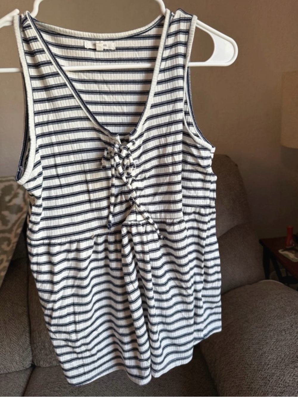 Maurices Navy and White Striped Lace-Up Back Tank